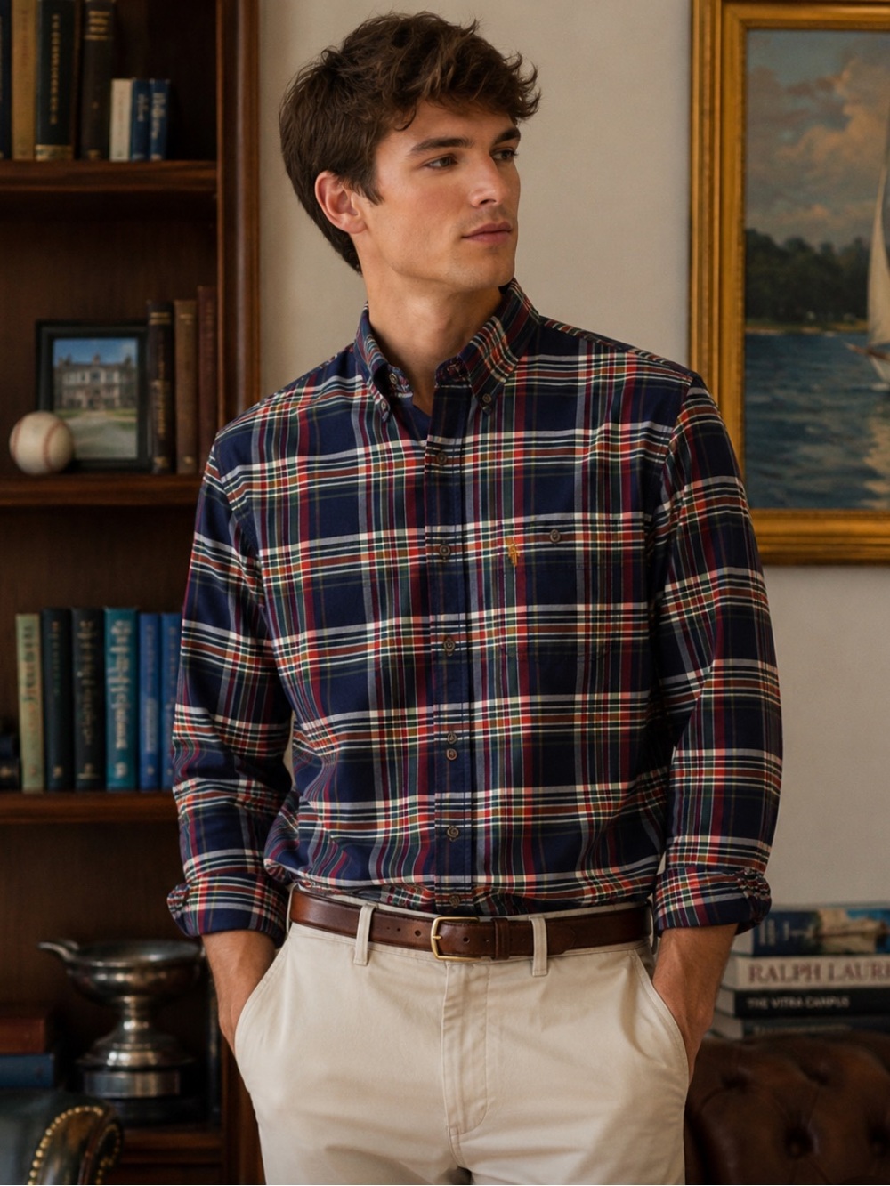 U.S. Polo Assn. Men's Navy and Red Plaid Shirt - CLASSIC